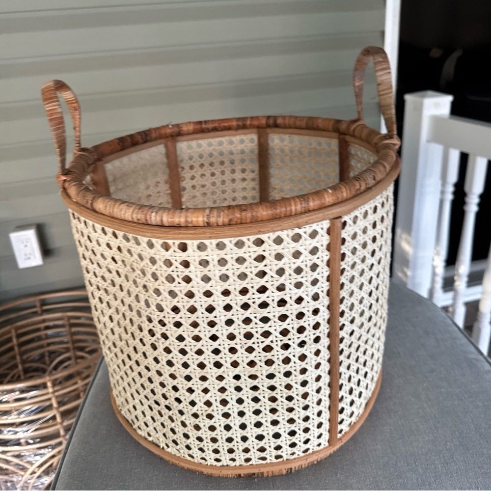 New in Box Elegant Woven Basket with Handles 16x20